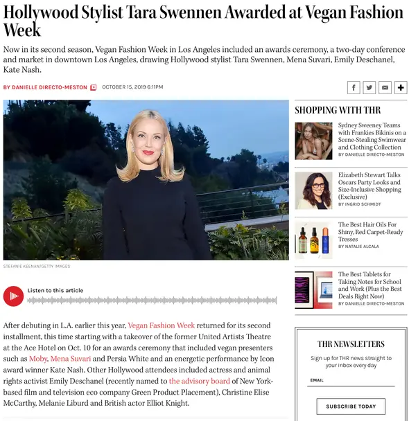 The Hollywood Reporter coverage of Vegan Fashion Week